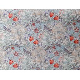 Acanthus floral viscose- arts and crafts floral print of pale blue and coral on white cotton lawn